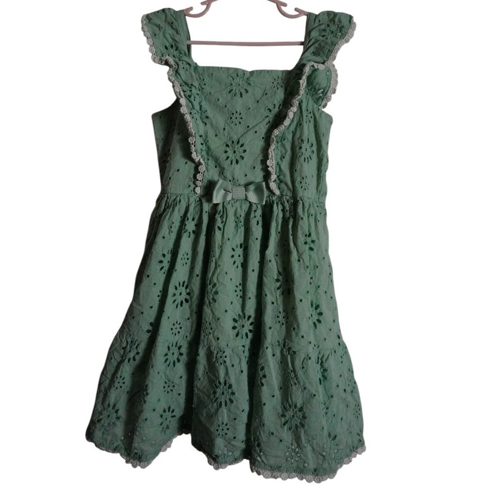 Blueberi Boulevard Eyelet Dress Size 10 Cottagecore Mint Green Lace Trim